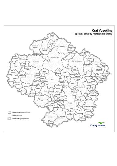 Správní obvody matričních úřadů (hranice obcí)